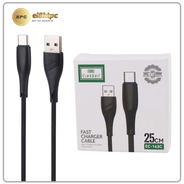 کابل کوتاه تایپ سی فست شارژ 2.4 آمپر ارلدام EC-163C طول 25 سانتی متر